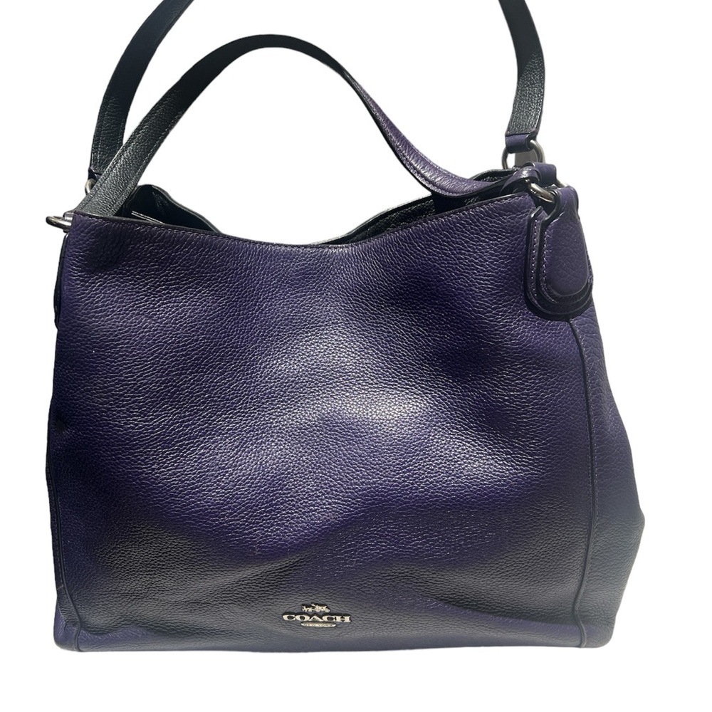 Purple leather Coach Edie shoulder bag featuring silver-tone hardware. - Picture 1 of 10
